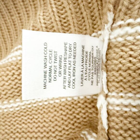T BY TAHARI | Tan White Saddle Stripe Sweater Long Sleeve Oversized | Size Large - Picture 8 of 8